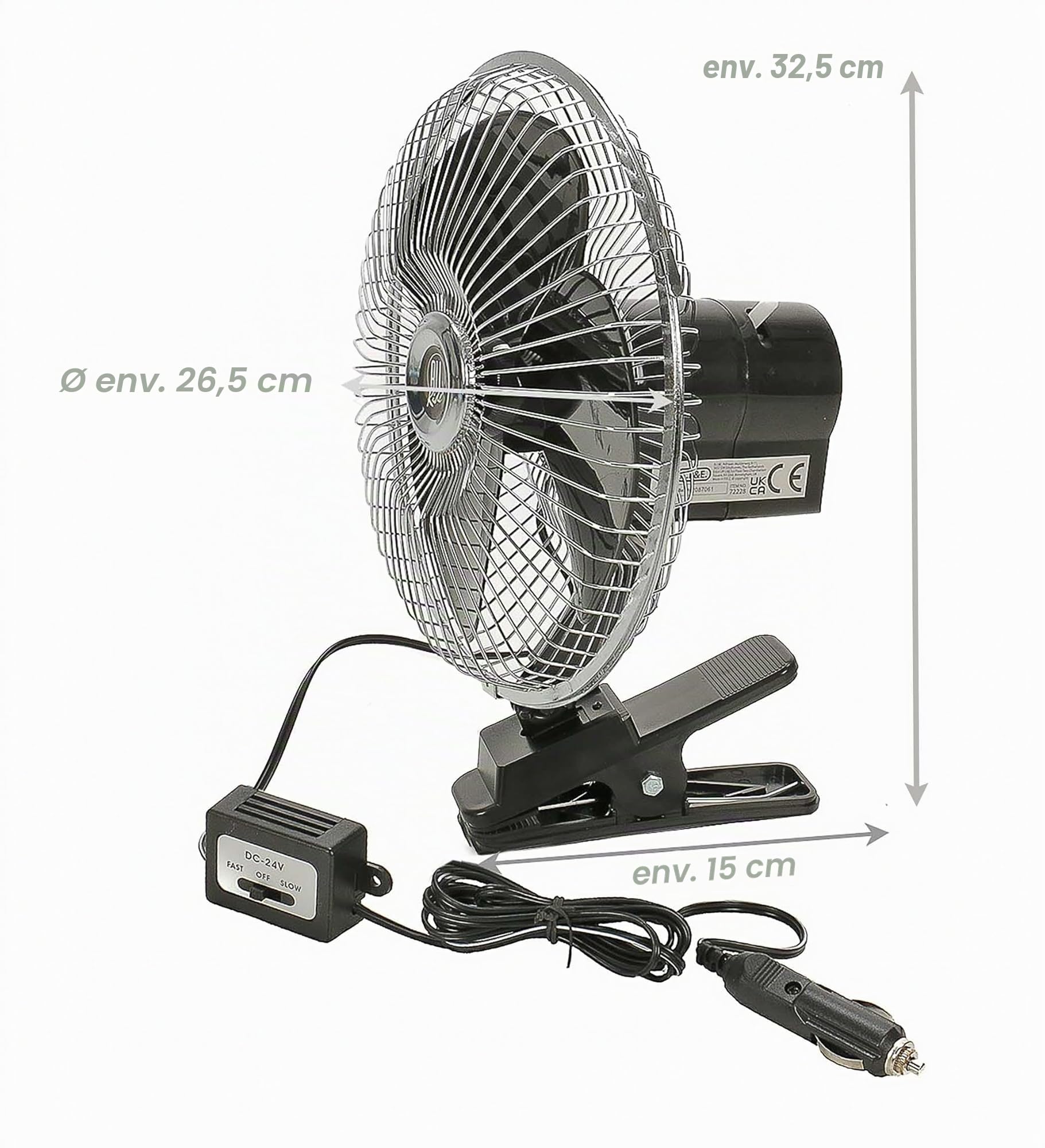 All Ride 871125229997 Ventilateur, 24 V, avec pince de fixation, Noir