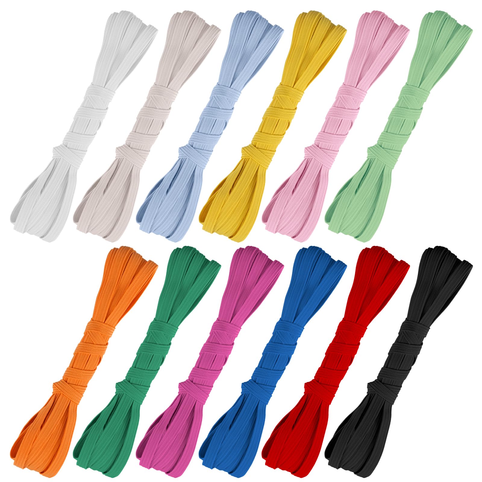 Airisoer Elastic Bands for Sewing 12 Rolls 1/4" x 4.4 Yards, Bright Colors