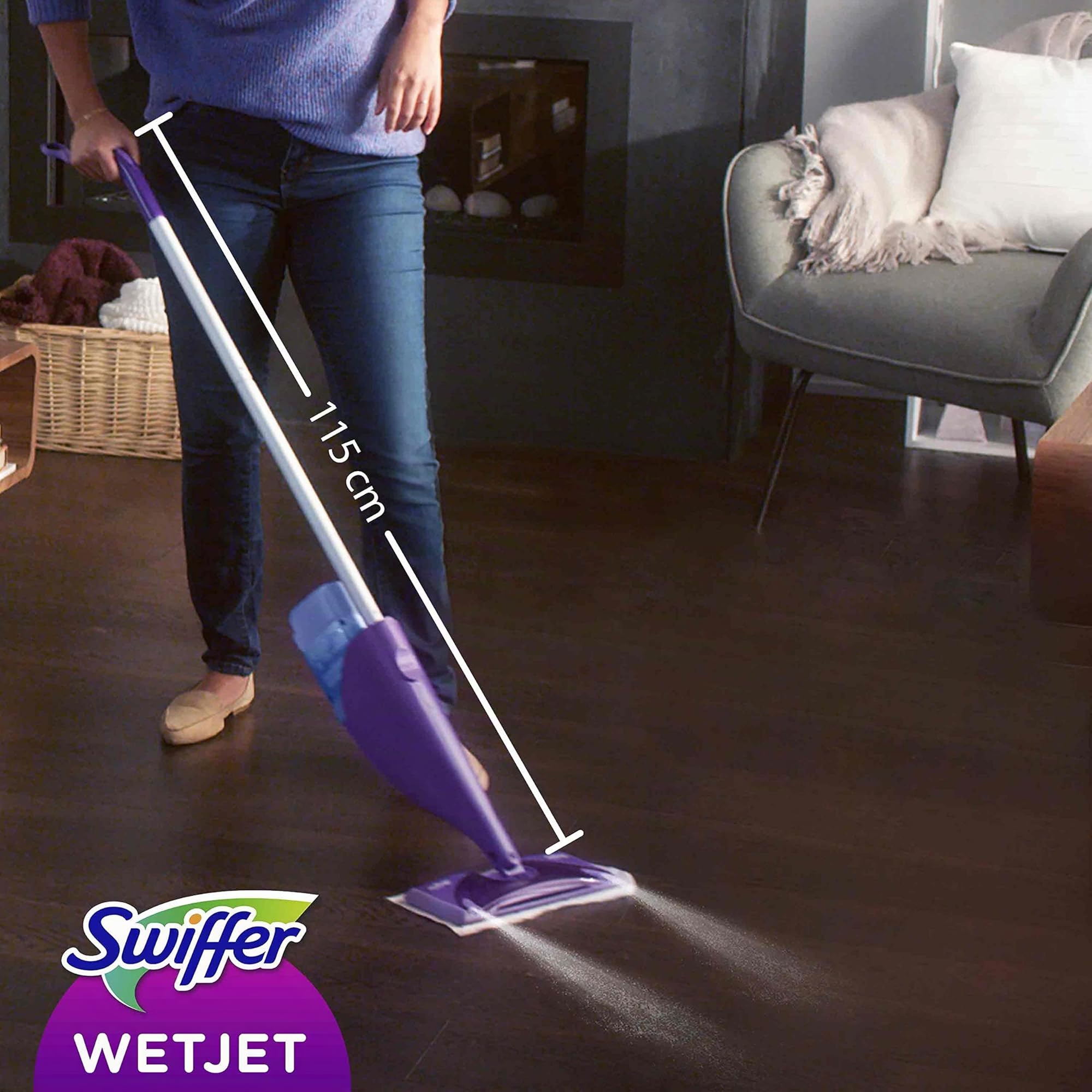 Swiffer Wetjet - Scopa Spray, Set Base -scopa 2-in-1 dotato con spray a Double-Jet a capacita da 500 ml, 14 x 11.1 x 69.5 cm