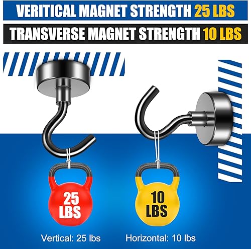 Miniatura 3 de FINDMAG Ganchos magnéticos, ganchos magnéticos fuertes de 22 libras para colgar, ganchos magnéticos resistentes de tierras raras con revestimiento