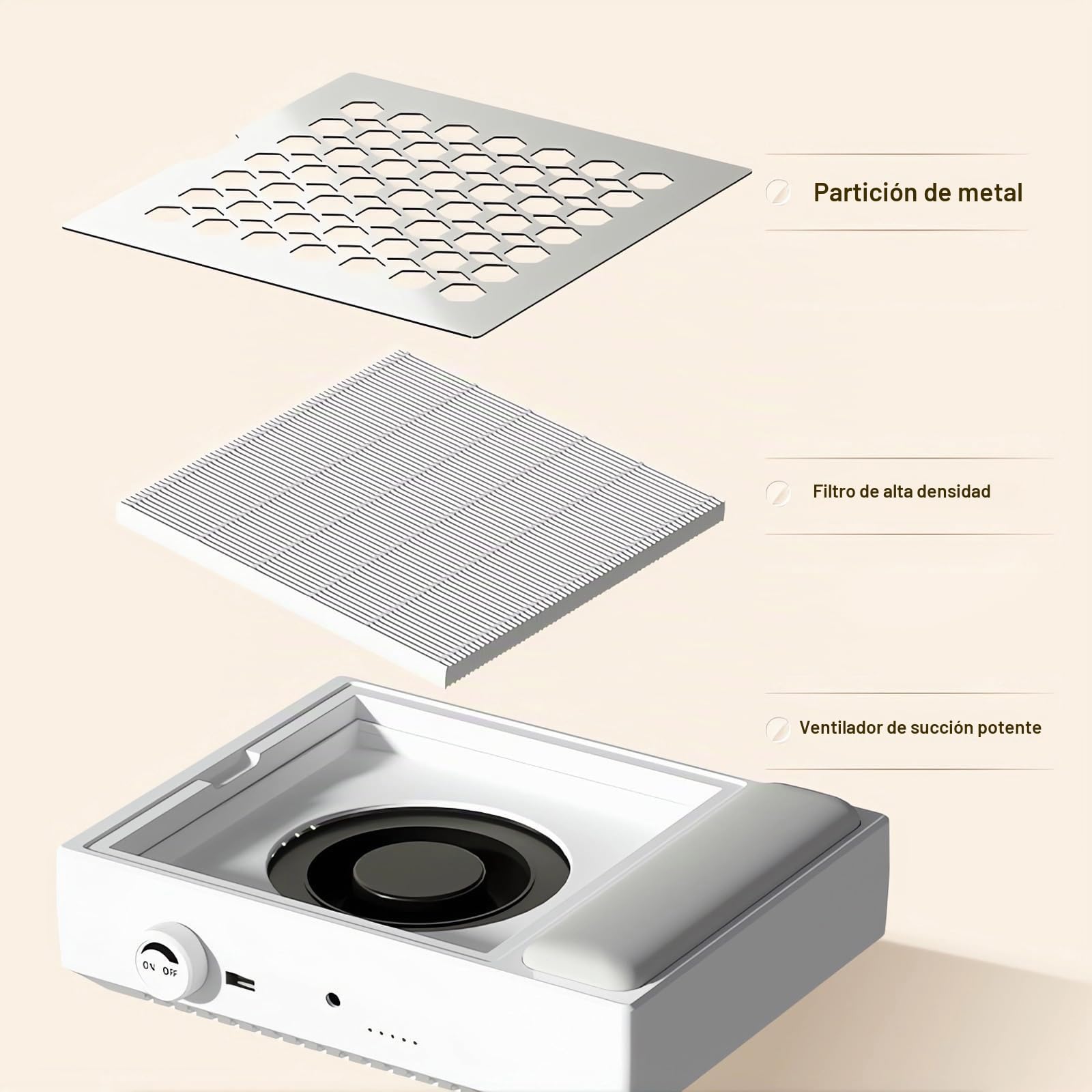 Aspirador de Polvo Para Uñas Profesional, Filtro Reutilizable y Lámpara LED | Potencia de Succión Ajustable, Motor Sin Escobillas, Para Salón de Manicura, Hogar