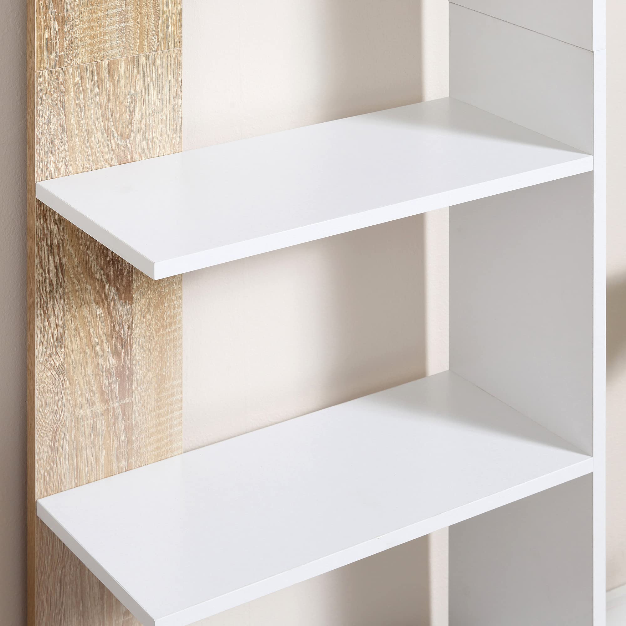 HOMCOM Estantería de Almacenaje 5 Estantes 45x21x170 cm Blanco Roble | Librería Multiusos, para Estudio Oficina, Base Elevada, Diseño Elegante