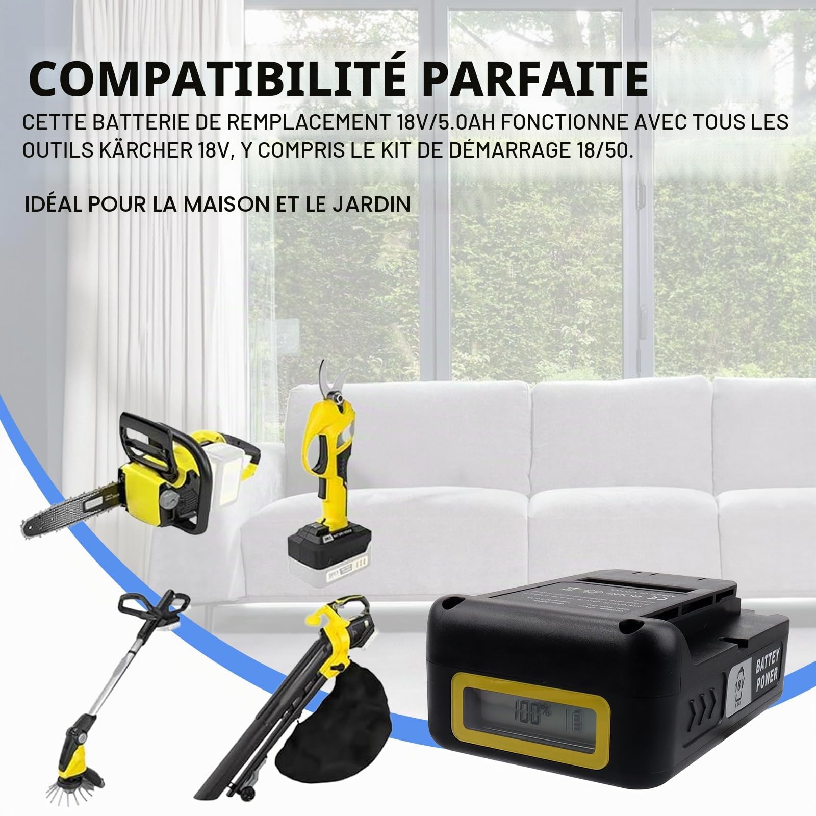 Batterie de remplacement MXJFYY 18 V 5 000 mAh pour Kärcher Battery Power 18/50, batterie lithium-ion 5 Ah compatible avec tous les outils électriques Kärcher de la série 18 V pour la maison et le jar