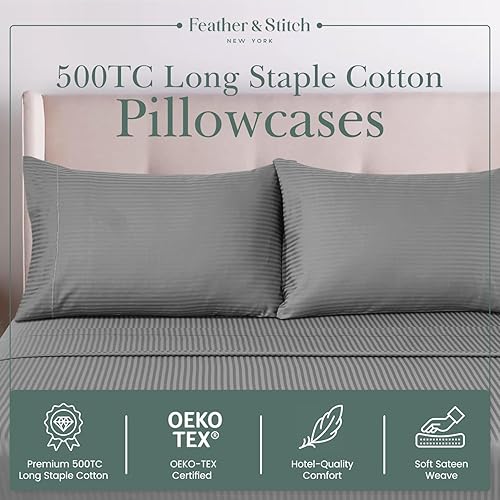 Miniatura 7 de FEATHER & STITCH New York - Juego de sábanas de 500 hilos