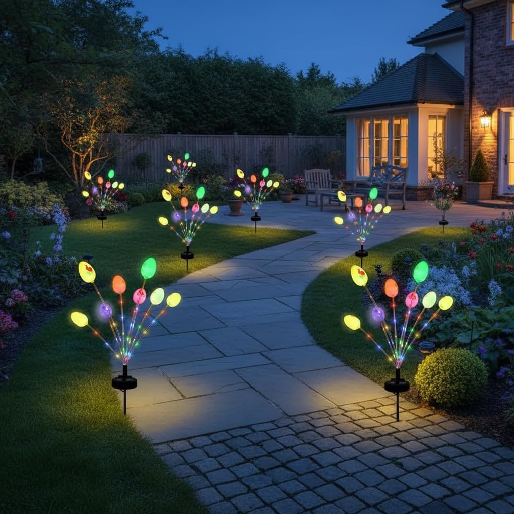 Solar Easter Egg Lights 2 Packs 8 Colors 16LED Waterproof Outdoor Stake Lights for Spring Garden Yard Pathway Lawn Decorations