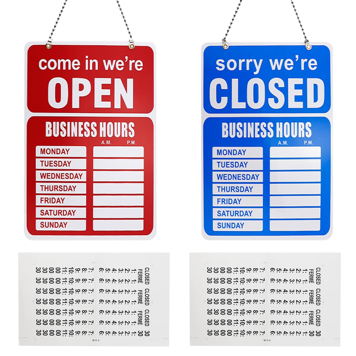 2Pcs Open Closed Sign with Clock Hands for Business Pull and Push Stickers - Red/Blue Double-Sided Open Signs for Business Store Office Bars Retail