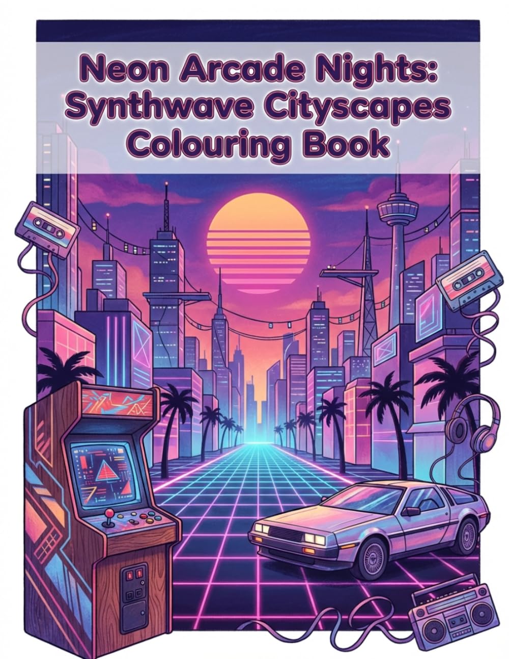 Neon Arcade Nights: Synthwave Cityscapes Colouring Book
