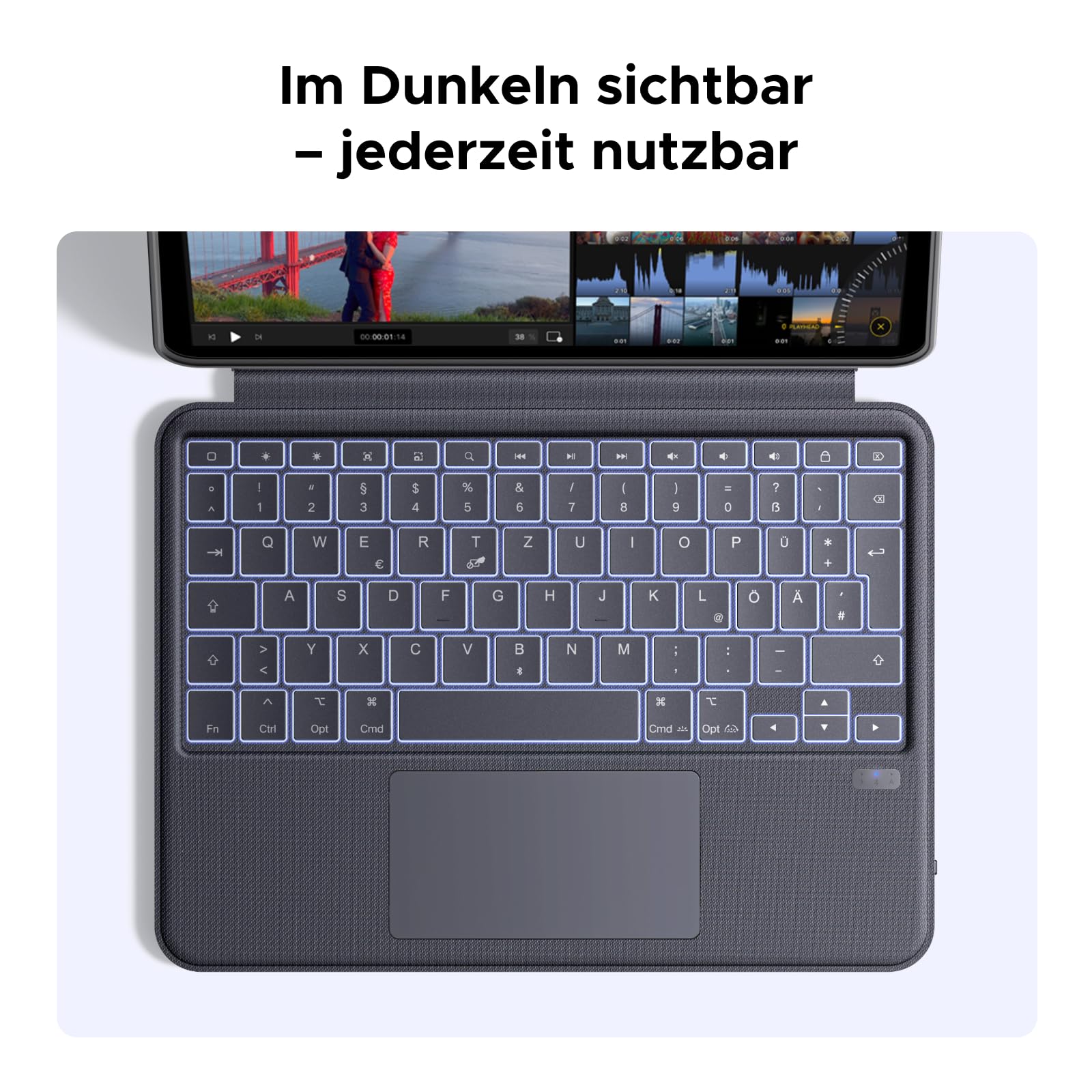 UGREEN iPad Hülle mit Tastatur, Keyboard mit Touchpad, Hintergrundbeleuchtung, Scherenstruktur, Abnehmbar, Kompatibel mit iPad Air M4/M3/M2/M1 11", iPad Air 4 10.9", iPad Pro 2022/2020/2018 11"