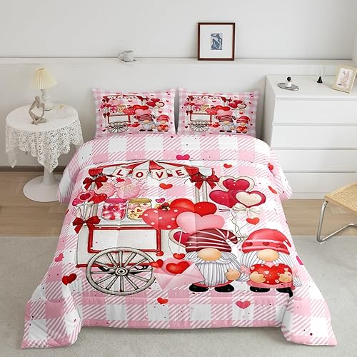 Feelyou Juego de edredón para el día de San Valentín, tamaño matrimonial con 2 fundas de almohada, juego de edredón con temática de amor, juego de