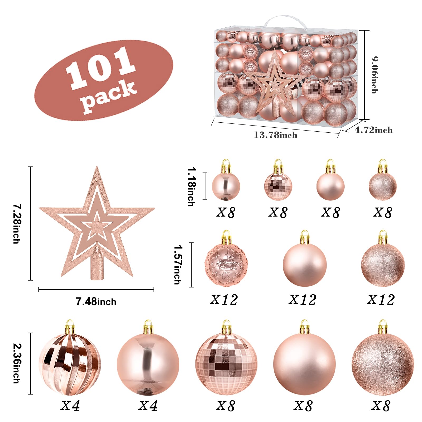 Adornos de Navidad,101 Piezas Bolas de Navidad plástico Adornos del árbol de Navidad decoración navideña decoración