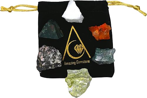 Miniatura 5 de Cristal para manifestación de inmunidad, juego de 6 piedras de sangre, rodonita, serpentina, cuarzo de nieve, cornalina y ágata musgo cristales