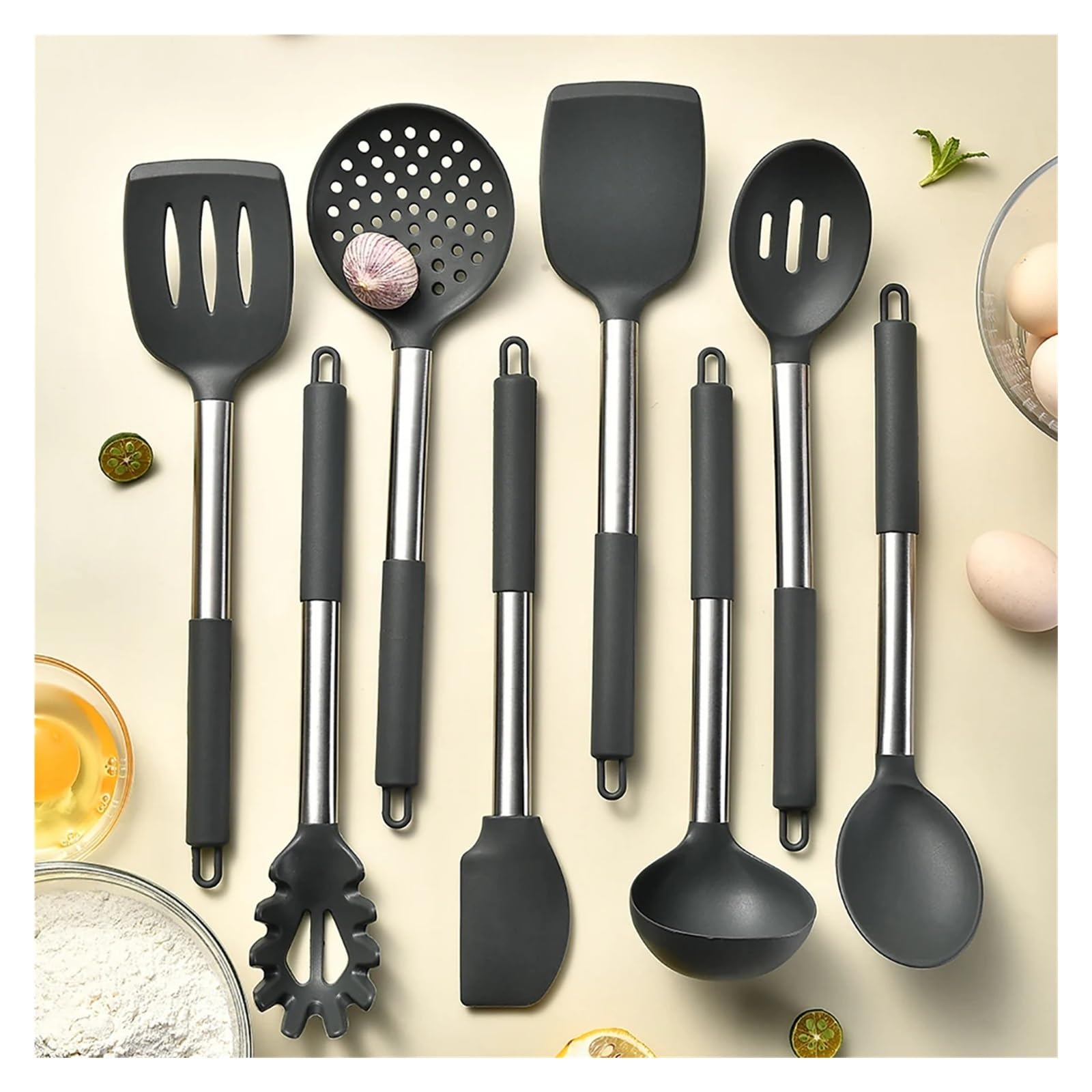 Juego de utensilios cocina acero inoxidable, cuchara for sopa, herramienta for el hogar, 2/4/6/8 Uds(4pcs khaki)