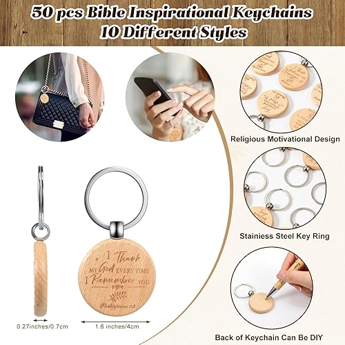 Miniatura 3 de Cholemy Juego de 50 bolígrafos de bambú cristianos inspiradores religiosos de madera, bloc de notas de oración, diario bíblico, bolígrafo de