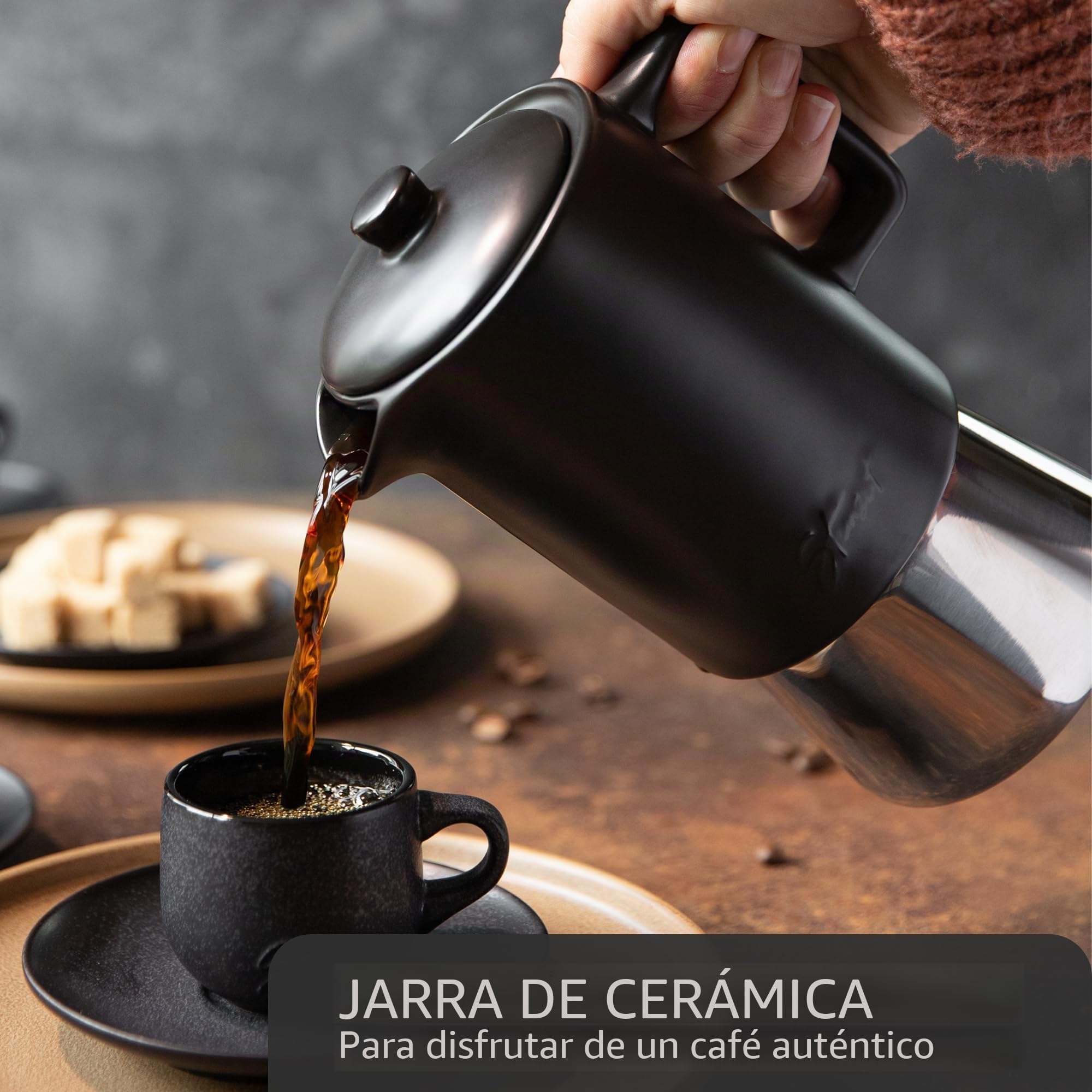 Steinzeit Cafetera espresso de diseño de cerámica (300 ml) – Cafetera de inducción apta para todo tipo de fuegos – Cafetera moka con base de acero inoxidable y jarra de cerámica