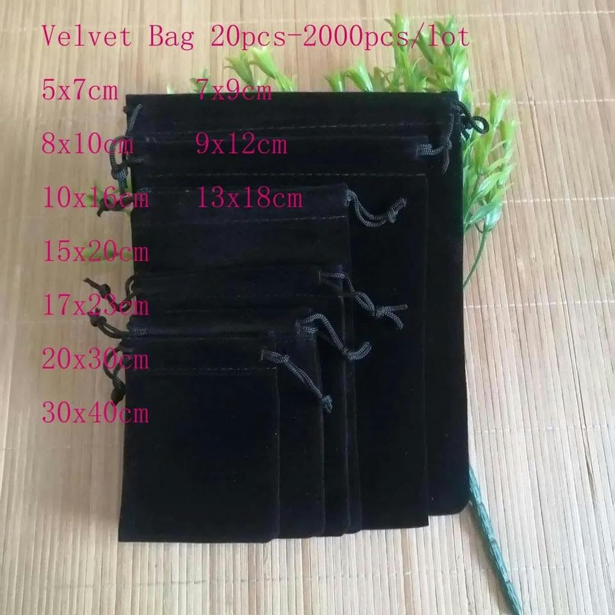 25 Stück/Lot 5 x 7 7 x 9 9 x 12 cm, schwarzer Samt, Geschenktüten, Schmuckbeutel mit Kordelzug, Schmuckverpackungsbeutel, 15 x 20 cm, 4 Stück (100 Stück)
