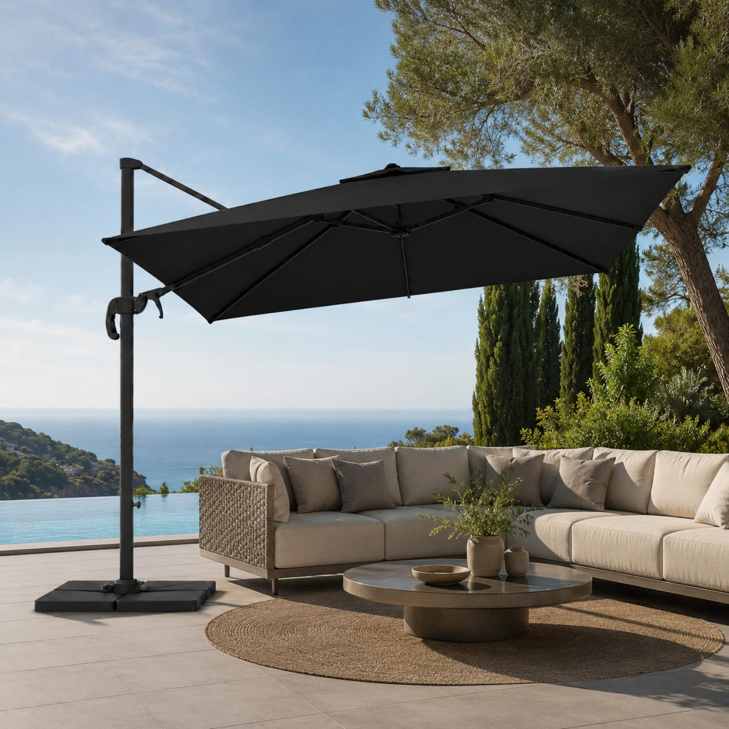 Ombrellone 3x4 M Giardino Braccio Retrattile Per Esterni Piscina Gazebo Terrazze Bar Hotel In Acciaio Inossidabile Braccio Rotabile 360° Telo 180 g/m2 Impermeabile Resistente Ai Raggi UV Nero