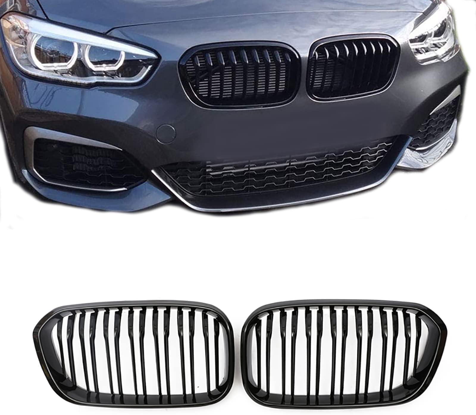 F20 Grille,Front Kidney Grill for BMW 1 Series F20 F21 Grille LCI 2015 2016 2017 2018 Double Bridge Grill Gloss Black
