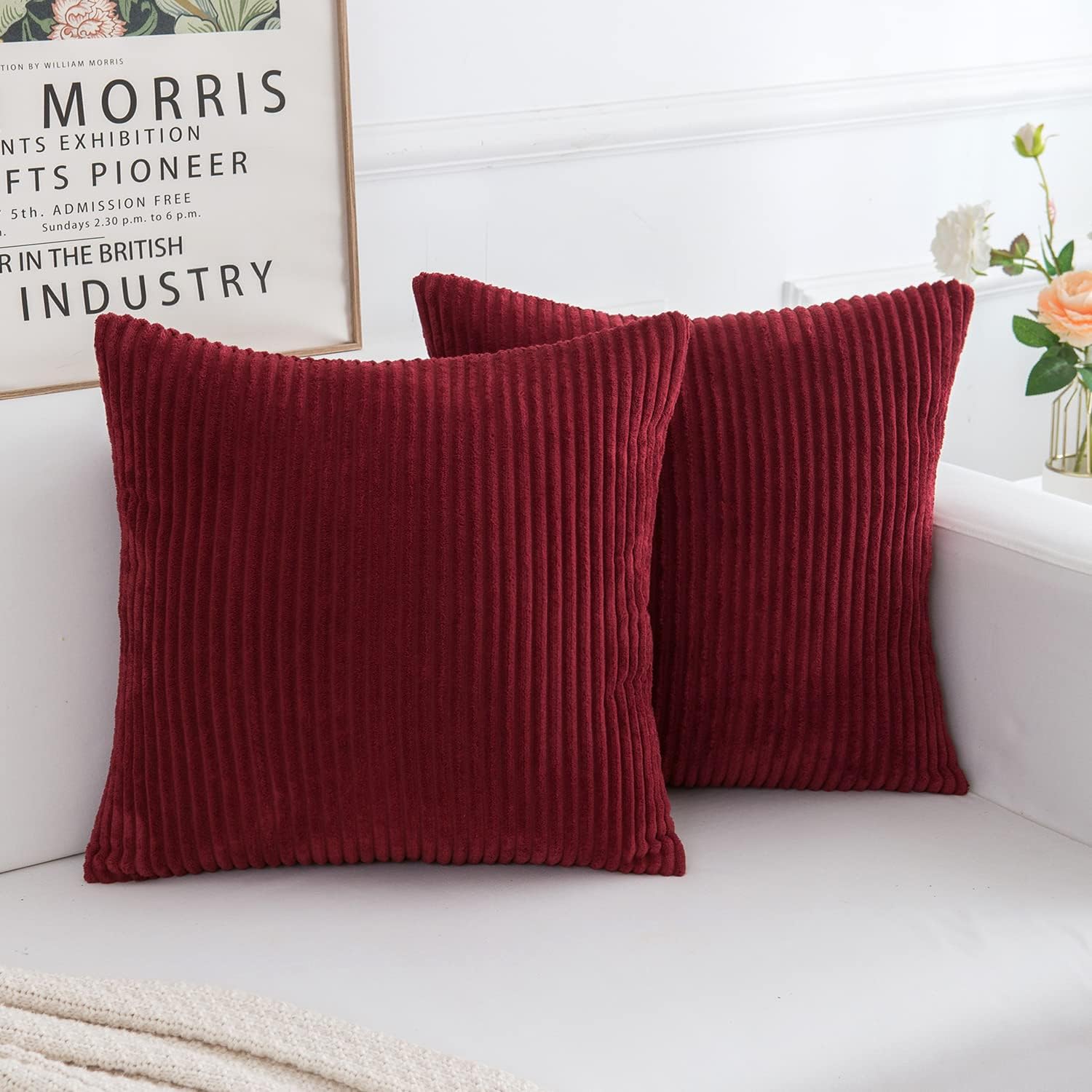 Amazon.com: WELTRXE 2 Packs Burgundy Decorative Throw Pillow Covers ...