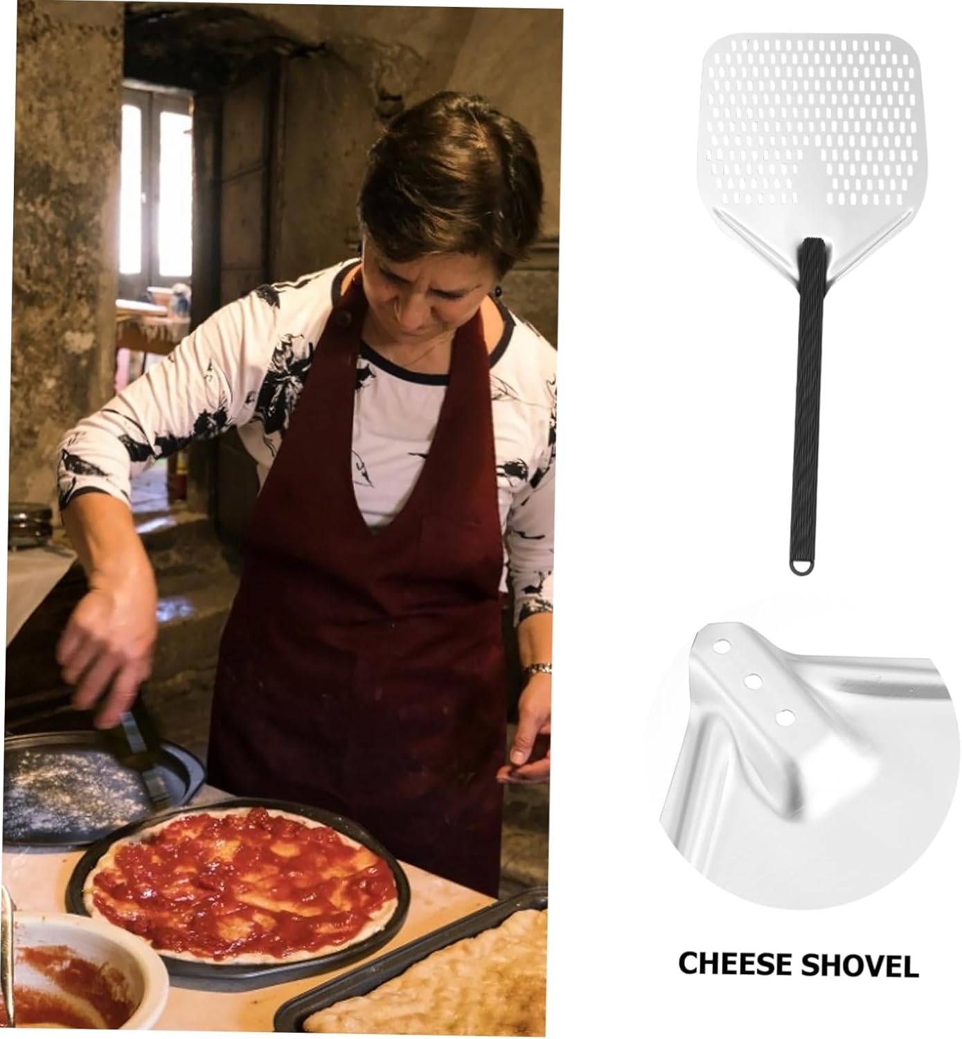 1pc Perforated Pizza Peel Shovel Pizza Transfer Tool Handle Easy to Clean for Oven Baking Homemade