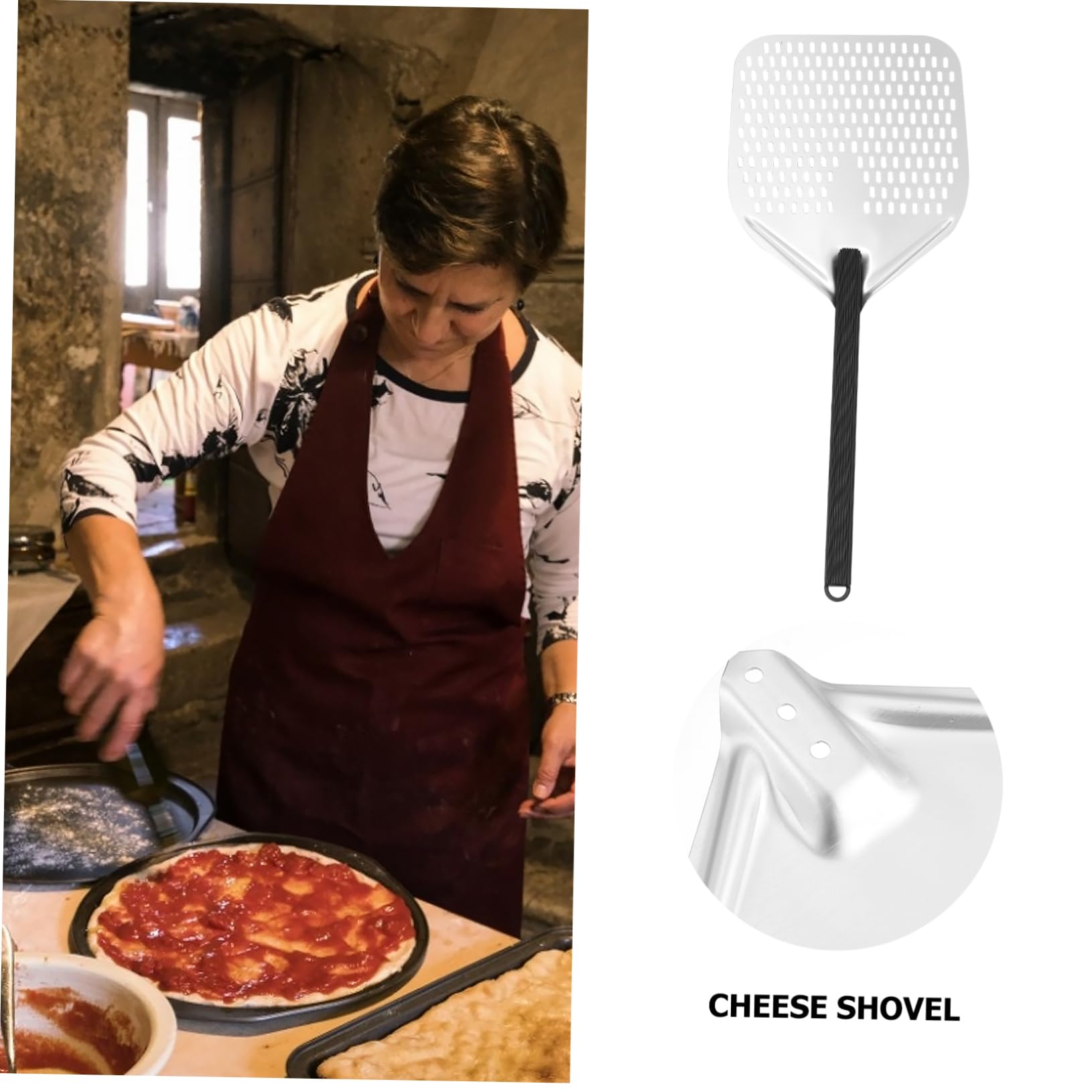 SOLUSTRE 1pc Perforated Pizza Peel with Handle Pizza Shovel for Transfer Essential Kitchen Tool Easy to Use and Clean