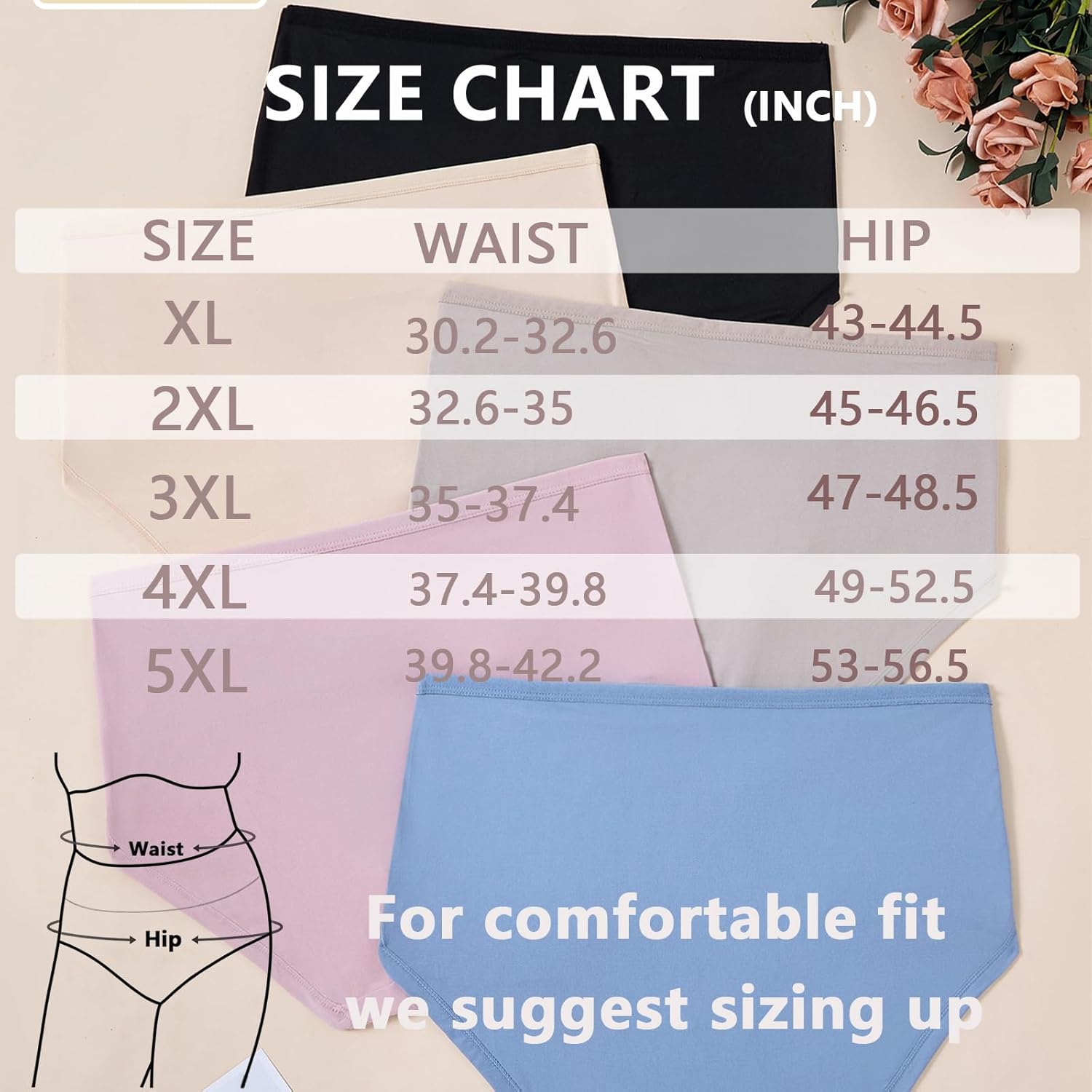 Womens Plus Size Underwear Ladies Panties XL-5XL 5 Pack Mid High Waisted Briefs for Woman - Image 4
