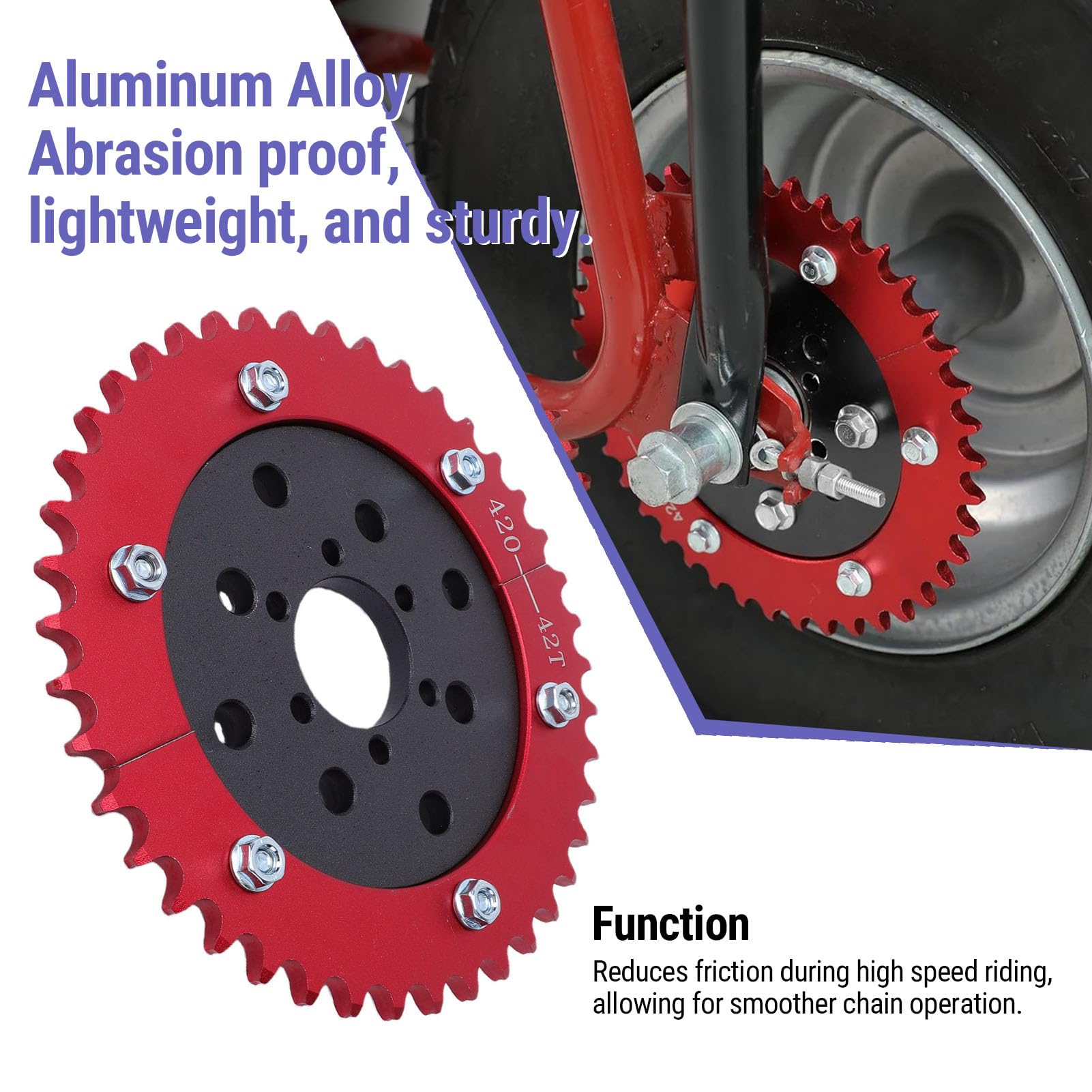Tbest Adaptateur de Moyeu de Pignon Fendu, Chaîne 420 42 Dents, Remplacement en Alliage D'aluminium Léger Haute Performance pour Mini Vélos Go Karts