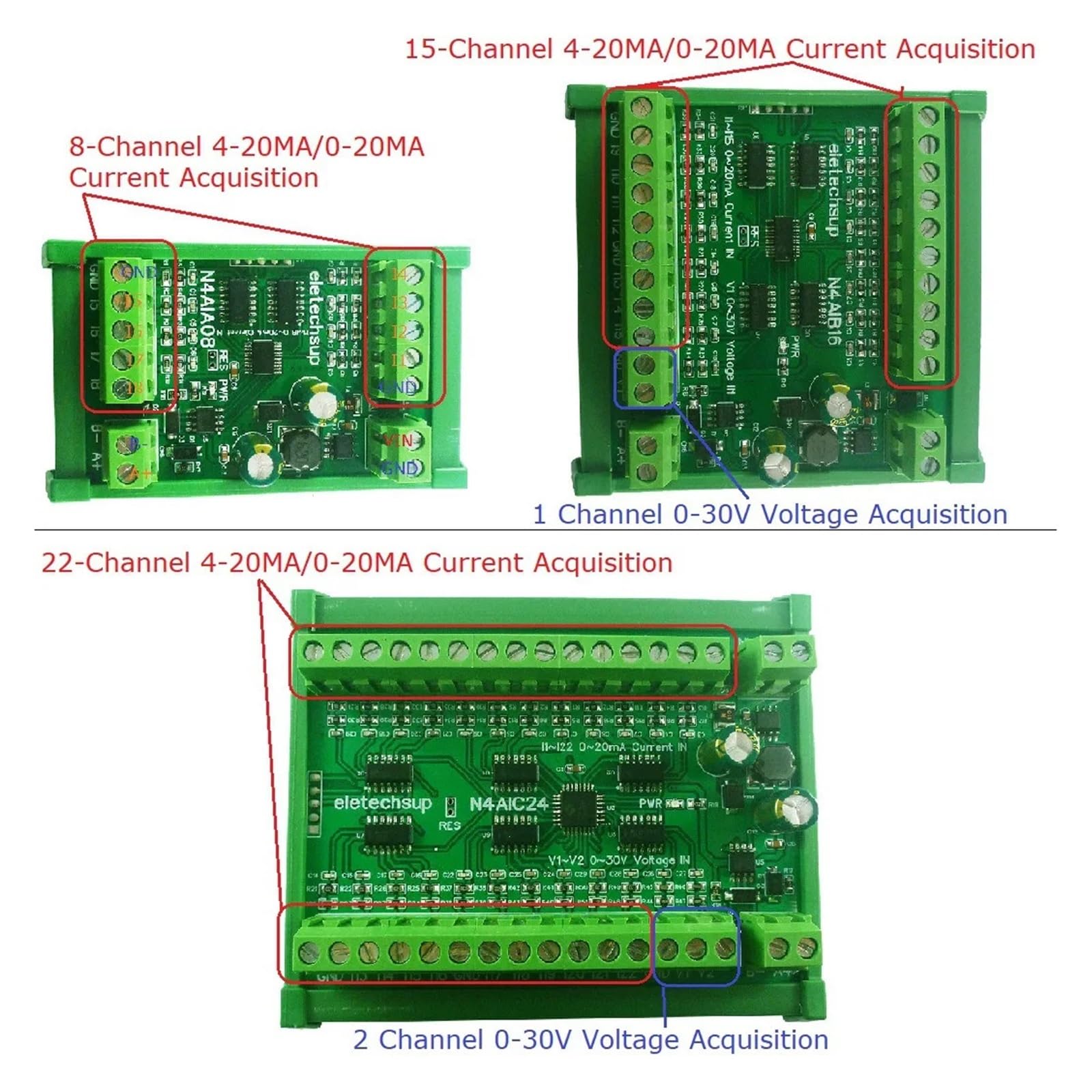 Modulo relè PLC Collettore di ingresso analogico di corrente a 8 canali da 4-20MA a RS485 Scheda MODBUS RTU DC 7-25V for sensore di pressione termocoppia PT100 K(8CH Only Board)