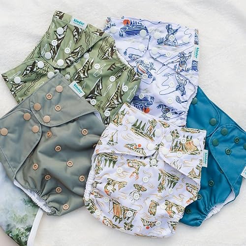 Miniatura 5 de Kinder Juego de 5 pañales de tela reutilizables para bebé, estilo bolsillo, camiseta atlética que absorbe la humedad, inserciones de viscosa de