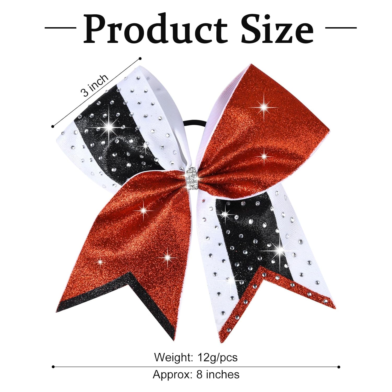 8 PCS Large Glitter Cheer Bows 8" Rhinestones Hair Bows Sparkly Cheerleading Softball Team Bow Hair Ponytail Holder Accessories for cheerleaders football Competition Sports- Red Black