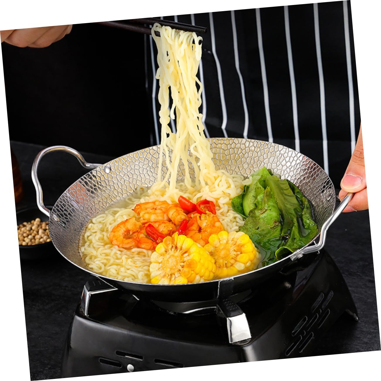 EXCEART Wok in Doppi Manici per Cucinare Pentola da Cucina in Acciaio Inossidabile Utensile da Cucina Wok Doppi Manici Pentola da Manico in Piccole Pentole