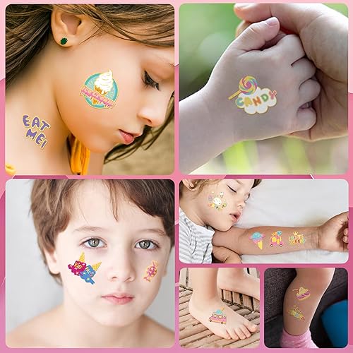 Miniatura 4 de Tatuajes temporales de helado para niños, recuerdos de fiesta de verano, más de 80 estilos de tatuajes falsos metálicos para niños y niñas,