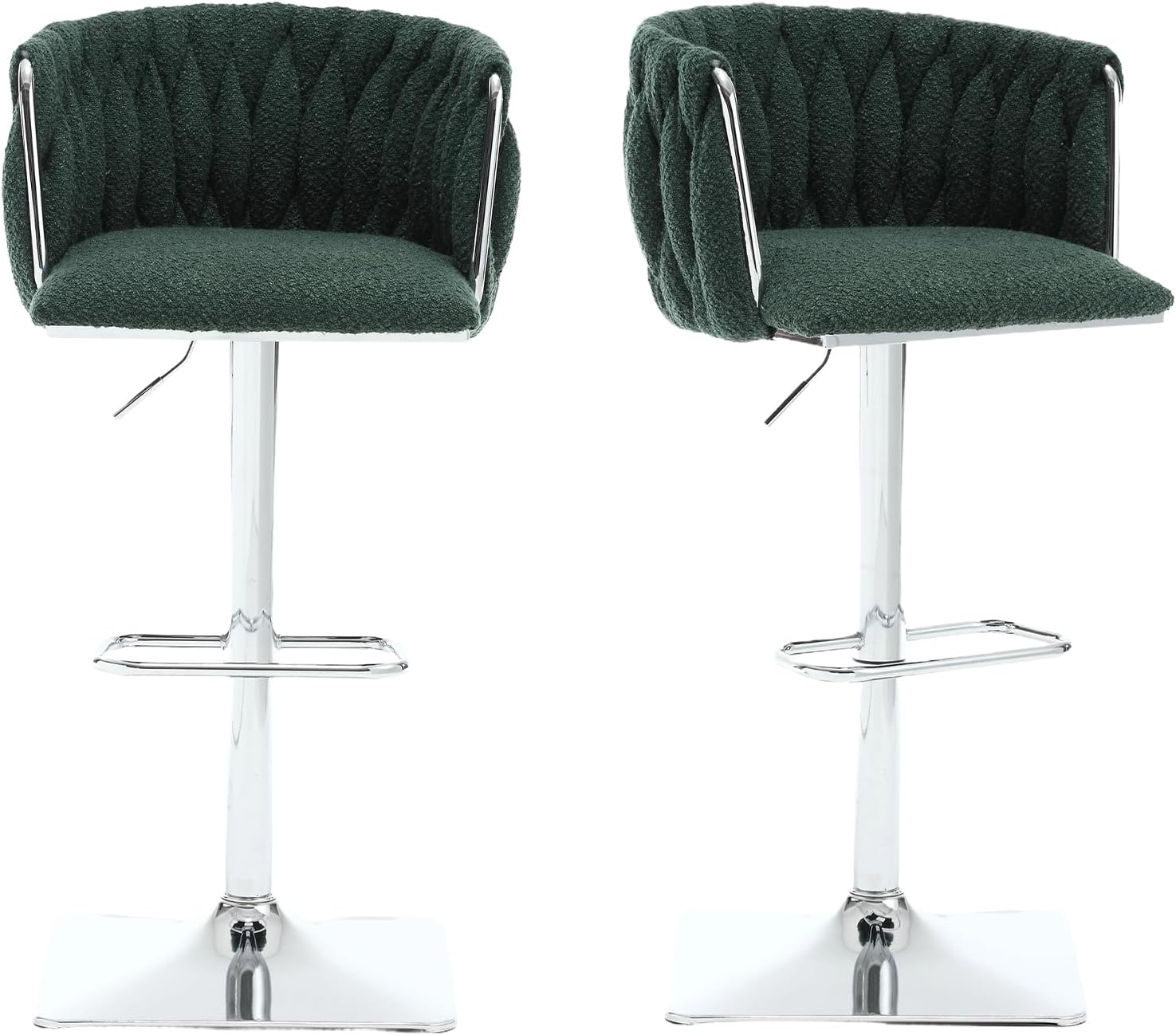 Bar Stools Set of 2, Adjustable Woven Upholstered Barstool with Golden Footrest, Counter Height Bar Stool Chair for Bar, Kitchen, Dining Room, Navy-Gold
