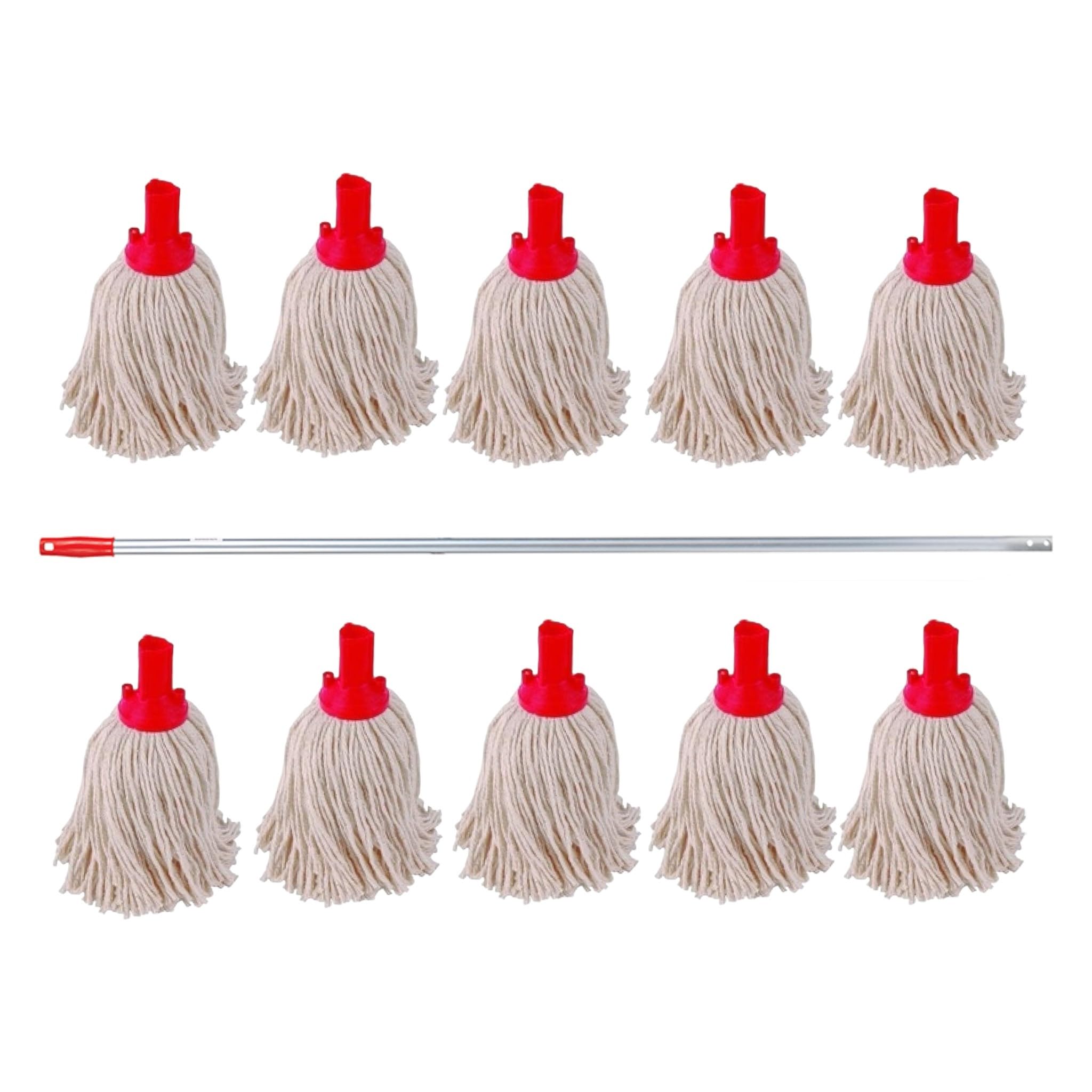 Aardvark Janitorial Supplies Red 10 Swift Py Cotton Mop Heads And 1 Colour Coded Mop Handle (Red)