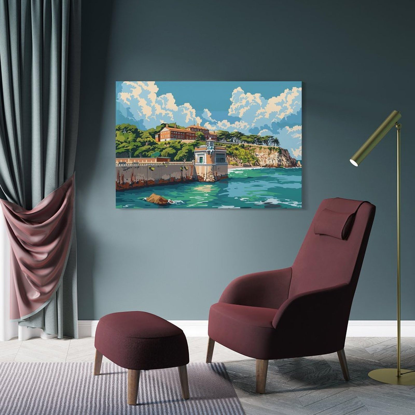 Junmoney Coastal Town Landscape Canvas Wall Art, 16x24inch(40x60cm), for Wall Displays, Bedrooms Or Room Updates, Ideal for Building A Coordinated Art Wall