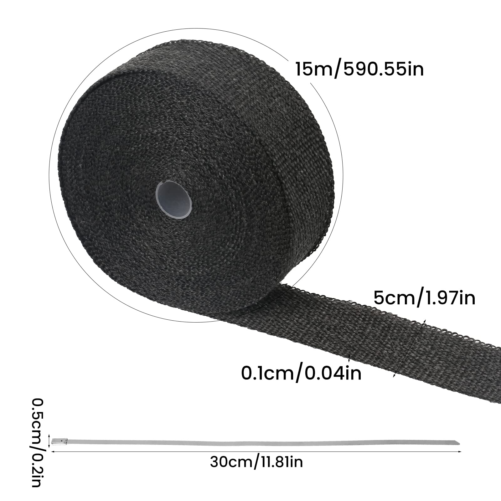 Benda Termica Moto KOSHIFU Benda Termica per Scarico Moto 15m x 5cm Nastro Termico Isolante per Marmitte in Fibra di Vetro con 4 Fascette Acciaio Inox per Tubi di Scarico per Auto e Moto