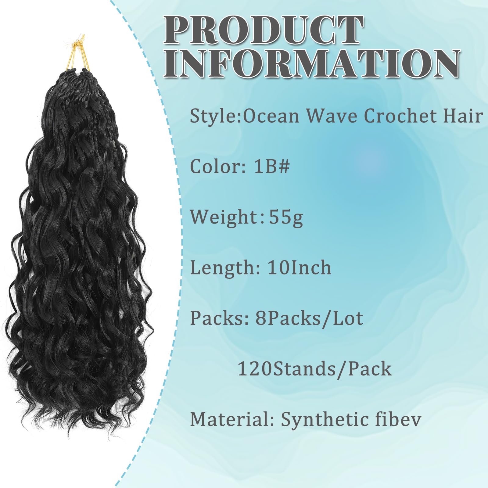 Pre Looped Ocean Wave Crochet Hair 8 Packs Boho Ocean Braids Short Curly Crochet Hair Pre Twisted Synthetic Deep Wavy Crochet Hair for Women (1B - Image 2
