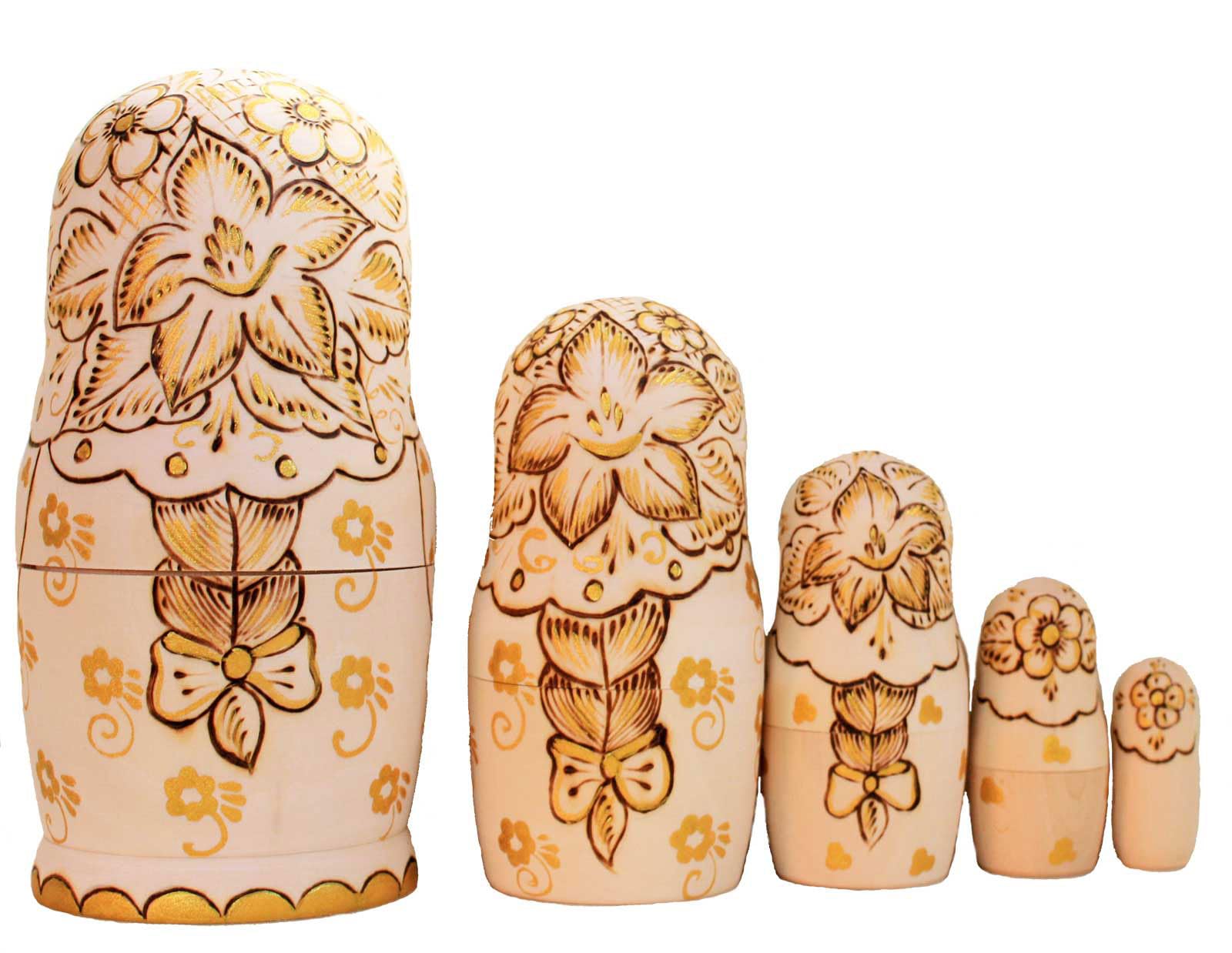Matroschka Babuschka Matryoshka Holz Figuren Sonnenblume 5 Puppen Holzbrandmahlerei