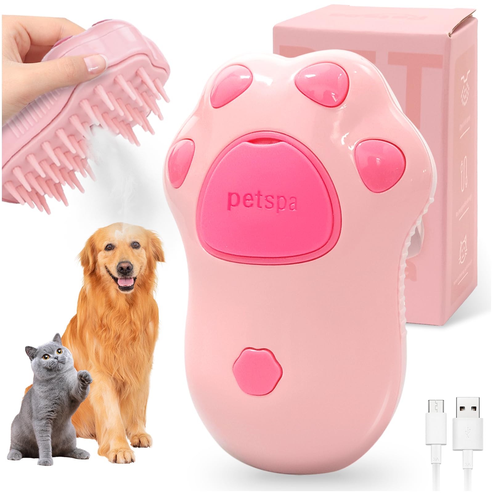 Cepillo de Vapor para Gatos,cepillo de vapor para gatos 3 en 1 Vepillo de Vapor Autolimpiable para Gatos Perros Cepillo de Vapor para Gatos para Masaje Cepillo para Gatos para Mudar de Pelo (B)