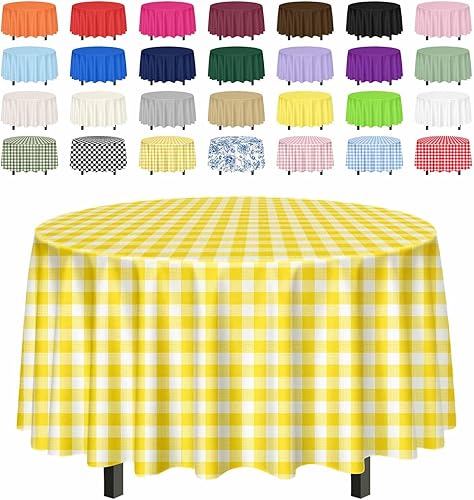 Miniatura 15 de SietDESEO Paquete de 2 manteles redondos de cuadros azul claro de 84 x 84 pulgadas, manteles desechables a cuadros azules y blancos, para camping