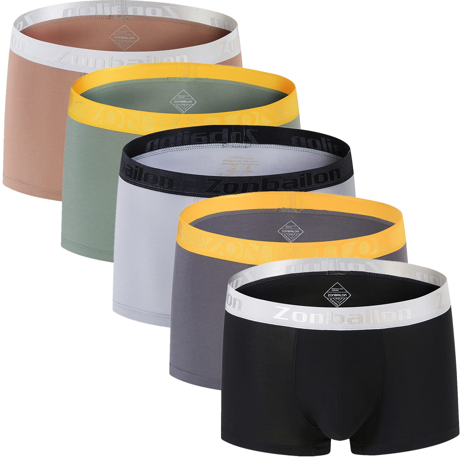 ZONBAILONMens Trunks Underwear Pack with Pouch Breathable Bamboo Short Leg Boxer Briefs