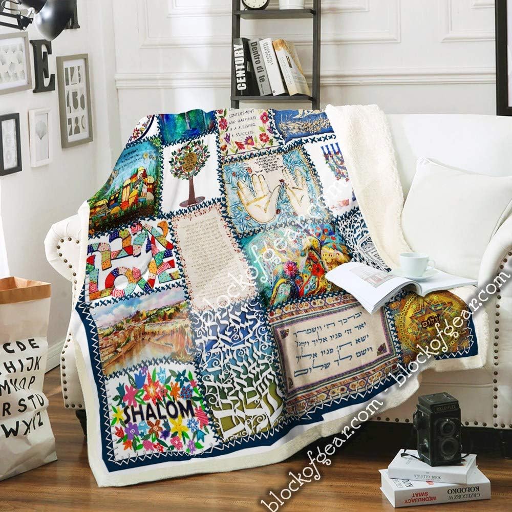 Jewish Blessings Sofa Blanket PN669, Adult Sherpa Fleece Throw Blankets Bedding