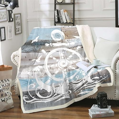 Erosebridal Manta náutica de ancla, forro polar con brújula oceánica de 40 x 50 pulgadas para niños, niñas, adolescentes, adultos, decoración de