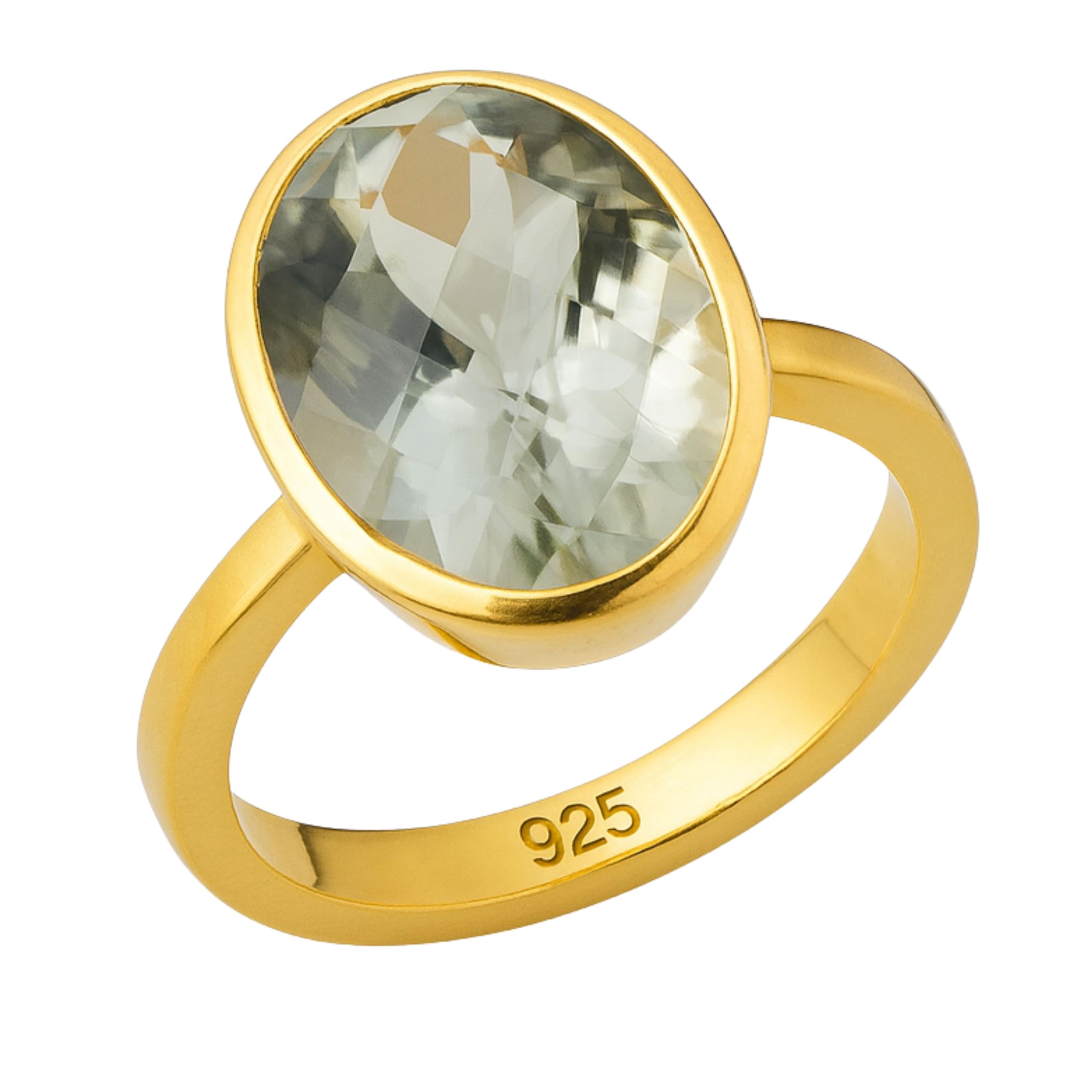 Anello in argento sterling placcato oro con ametista verde