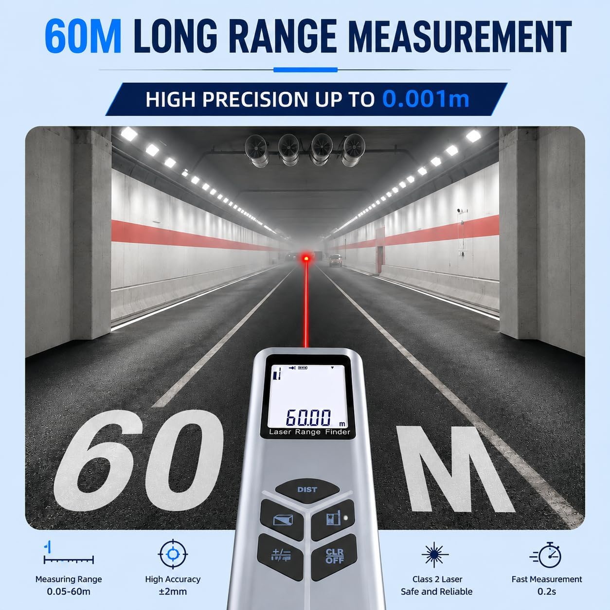 Télémètre Laser J-40/J-60 – Mesure de Distance 40 m/60 m, précision ±2 mm, Fonctions Surface/Volume/Pythagore, écran LCD rétroéclairé, Outil de Mesure Portable pour scénario Bricolage et Chantier.