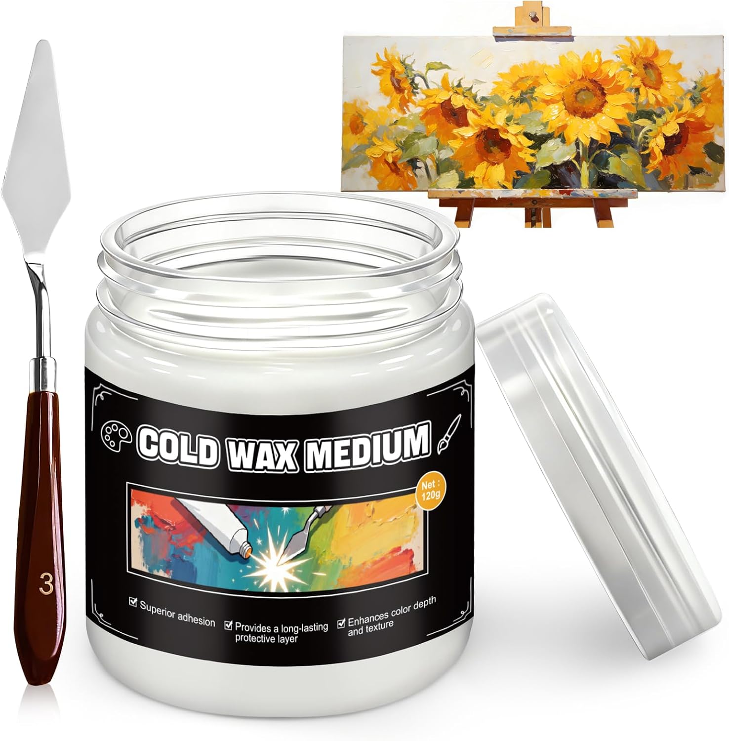 Cold Wax Medium, Watercolor Wax Sealer for Sealing, Protection, Brightening for Watercolor, Colored Pencils, Sketching, Pastels, Charcoal, Long-Lasting, No Fading, with Palette Knife, 100 ml