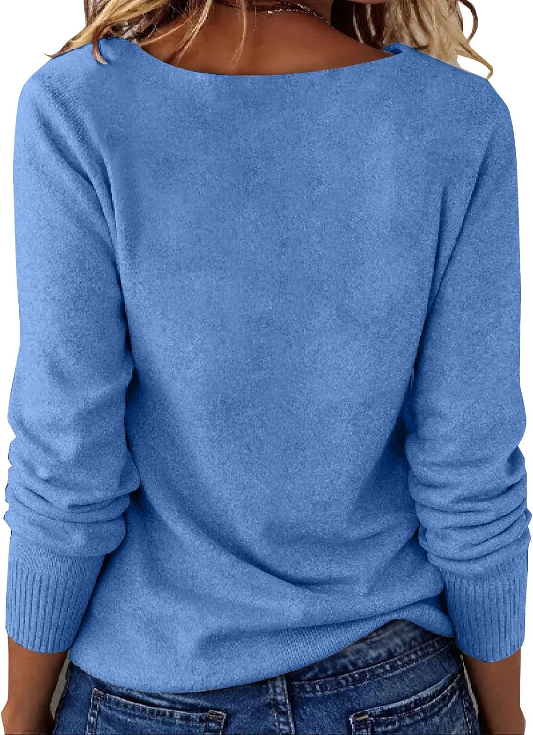 Cozy Cowl Neck Cashmere Sweaters for Women Casual Lightweight Ladies Long Sleeve Dressy Knit Soft Pullover Wool Cotton Sweater Tops Warm Cute Fall Winter Plus Size Blue Christmas Outfits - Image 5