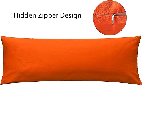Miniatura 3 de iMaylex Funda de almohada suave 100% algodón egipcio con cremallera, acogedora y ligera, fácil cuidado, color orragne y cuerpo, 20 x 54 pulgadas