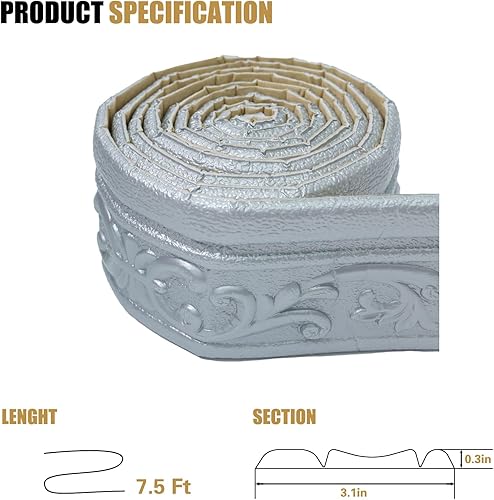 Vista 56 de WAPANE Moldura de espuma autoadhesiva de 90 x 3.1 pulgadas, borde de papel tapiz de moldura de corona, líneas de bordes de pared 3D, base de pared