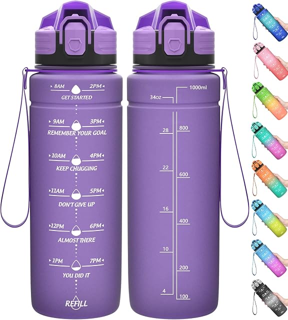 Coolfel Motivational Water Bottle with Time Markings, 1l Sports Water Bottle 700ml 500ml Kids Water Bottles, BPA Free Tritan Leakproof Reusable Drink Bottle with Fruit Filter for Gym, School, Running