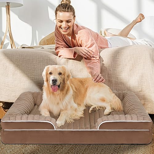 Miniatura 7 de Cama ortopédica para perros de tamaño grande y mediano, lavable de espuma viscoelástica, forro polar de pana suave de alta calidad, sofá mediano